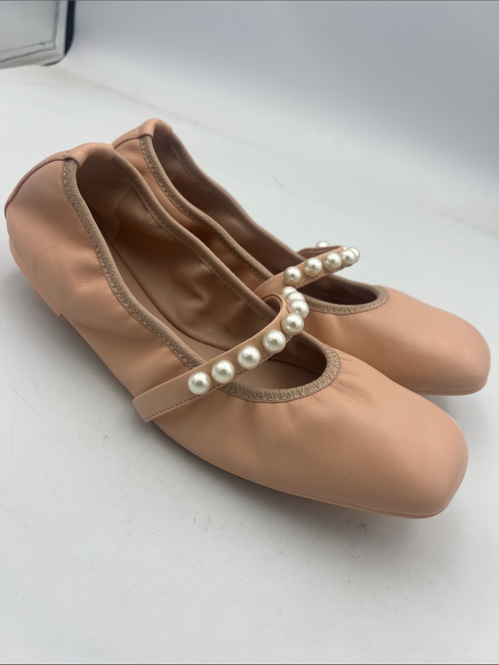 Stuart Weitzman Goldie Pearl Ballet Flats Leather made in Spain Women’s size 8B